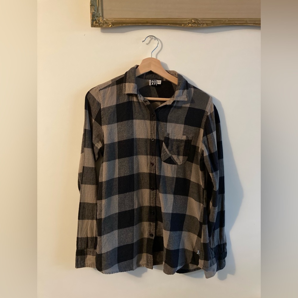 Roxy Vintage Flannel Plaid Button Down Shirt 100% Cotton Size Small Y2K Roxy